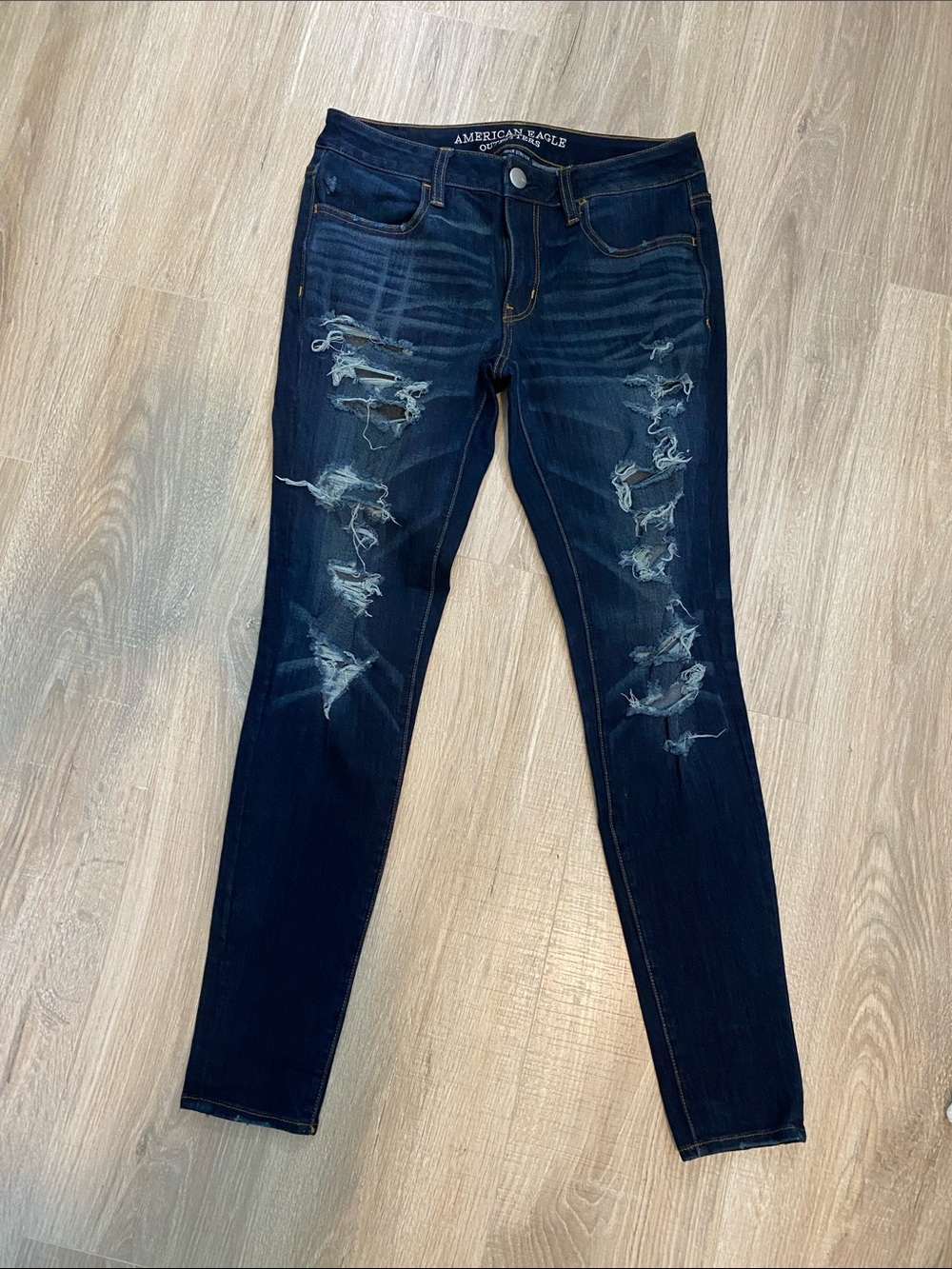American Eagle Outfitters Dark Blue Distressed Skinny Jeans